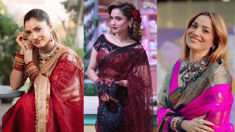 Ankita Lokhande’s Saree Style: From Red Bandhani to Purple Chiffon